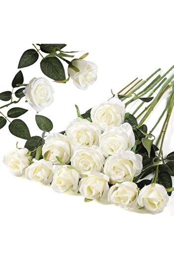 Generic 12PCS Artificial Silk Flowers Realistic Roses Bouquet Long Stem for Home Wedding Decoration Party (
