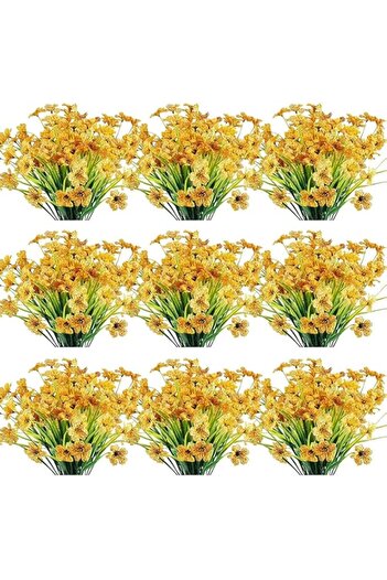 Generic Tazweeq 30 Bundles Outdoor Artificial Flowers, UV Resistant, Fade-Proof Faux Plastic Plants in Yell
