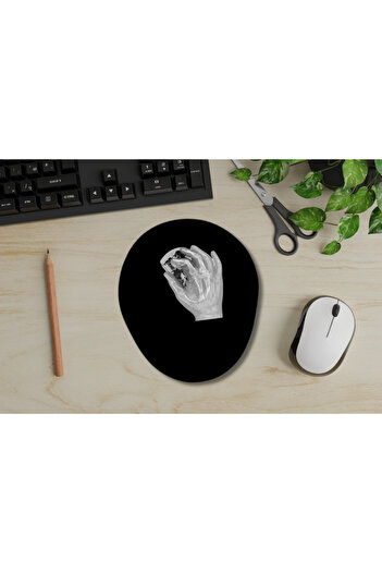 IVART Black and White X-Ray Hand Themed Oval Mouse Pad with Wrist Rest