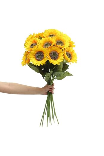 Generic Artificial Flower Rayon Sunflower Long Stem Fake Flower Bouquet Home Hotel Wedding Garden Decoratio