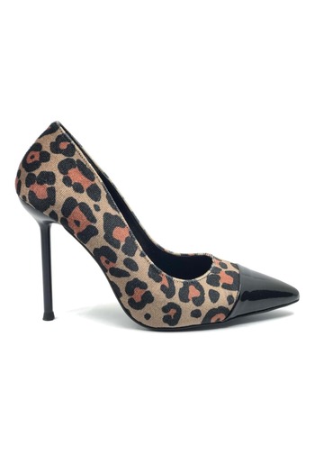 KOCAMANLAR Feles Thin Heeled Leopard Patterned Stiletto Women's Shoes Black