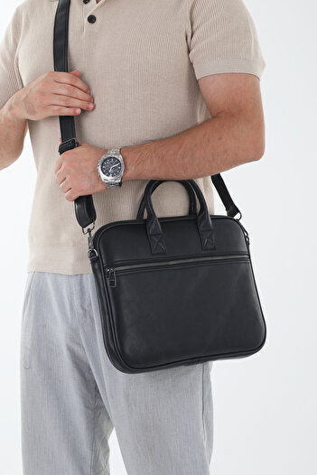 Erzeno Genuine Leather Laptop & Briefcase - Black Unisex Business Bag