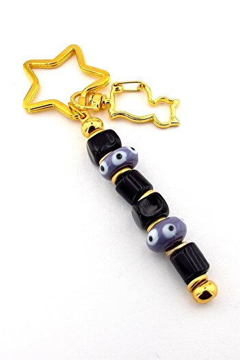 Solfera Purple Black Murano Glass Evil Eye Beaded Bag Ornament Cat Charm Keychain Ky051