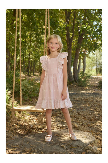 LC Waikiki Girl's Printed Muslin Dress Pink