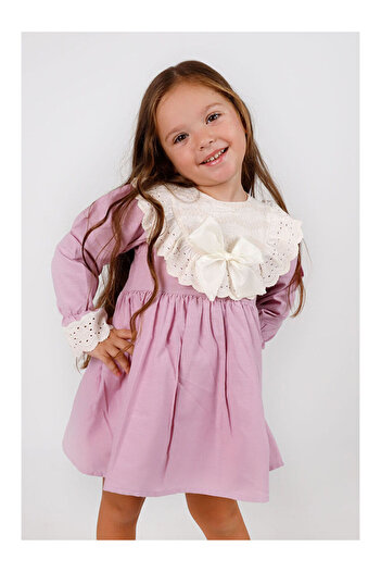 LC Waikiki Lilac Scallop Collar Linen Girls' Dress - Trinetta