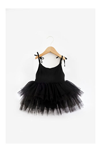 LC Waikiki Black Tutu Skirted Strap Girls Ballerina Dress - Jade