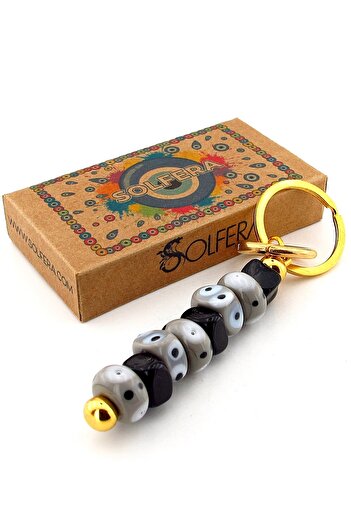 Solfera Gray Black Original Murano Glass Evil Eye Beaded Bag Ornament Charm Keychain Ky049