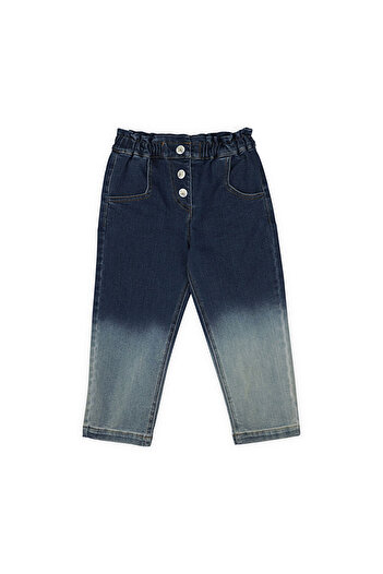 LC Waikiki Girl's Denim Trousers with Snap Detail Navy Blue