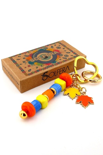 Solfera Original Colorful Murano Glass Beaded Bag Ornament Plane Leaf Charm Keychain Ky052