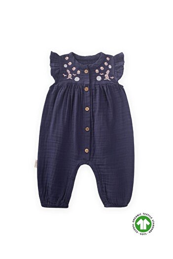 LC Waikiki Organic Embroidered Muslin Jumpsuit 0-3 Years Navy Blue