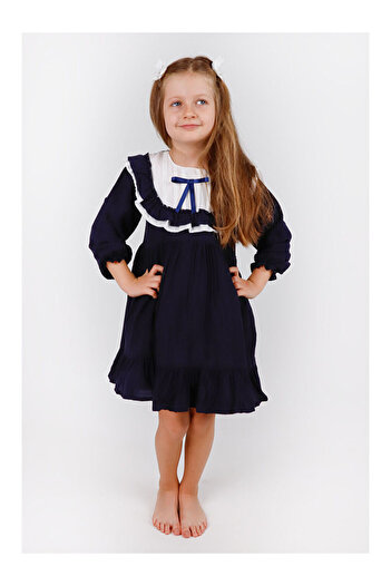 LC Waikiki Navy Blue Vintage Girl's Dress - Silvia