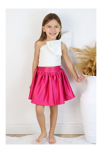 LC Waikiki Fuchsia One-Shoulder Bow Detail Skirt Crop Top Girls' Two-Piece Set - Luisa