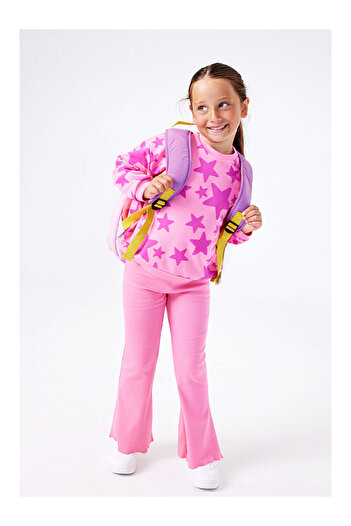 LC Waikiki Pink Star Patterned Girls' Tracksuit - Gemma