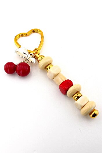 Solfera Original Murano Glass Beaded Bag Ornament Cherry Charm Keychain Ky069
