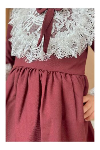 LC Waikiki Burgundy Lace Detailed Burgundy Girl's Dress - Gina