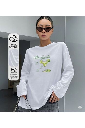 Machetta Women's Cocktail Margarita Printed Long Sleeve T-Shirt