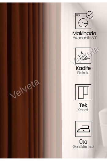 Velveta Modern Series Düz Pile Kadife Dokulu Fon Perde Kiremit