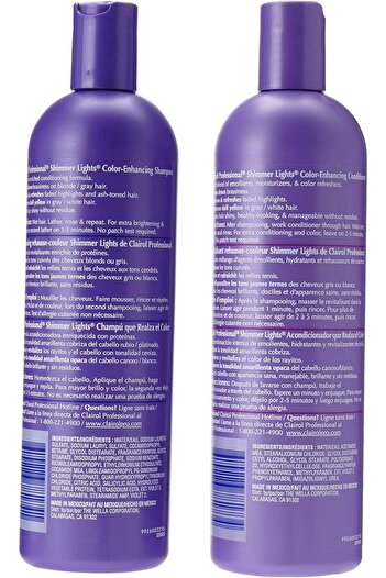 Clairol Professional Shimmer Lights Blonde & Silver Shampoo and Conditioner Set, 16 oz