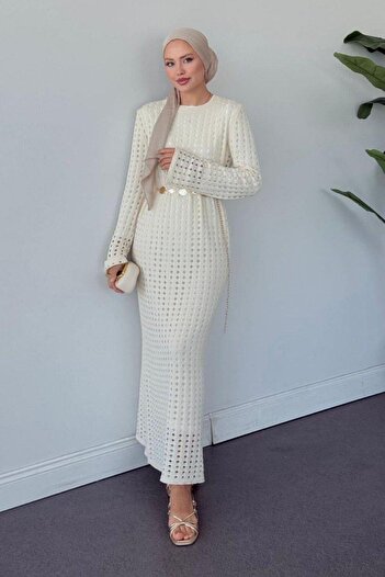MyRia Mesh Knitwear Dress Lined, No Show Underneath, Cream