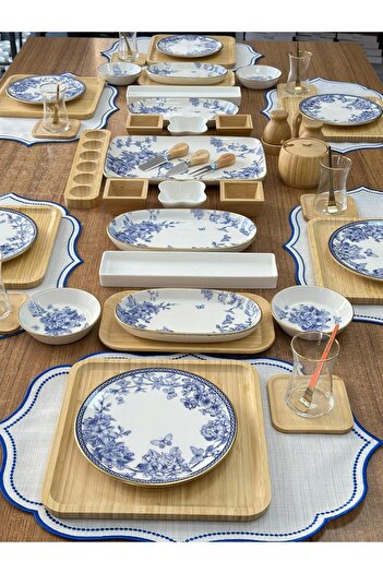 MD MİMOZA DEKOR Breakfast Set 62 Pieces for 6 People Square Bamboo&Spring Time