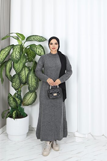NİSUM MODA Knitwear Dress with Hair Braid Stripe
