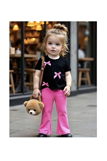 LC Waikiki Girl's Bow Detailed Top and Bottom Set