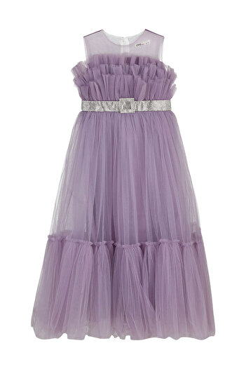 LC Waikiki Girls' Evening Dress 6-9 Years Old Lilac