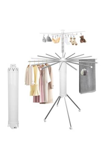 KASEVY Vertical Dryer, 2 Levels, Mobile, Foldable, Hanger Support, Sturdy Frame with 4 Legs, 360° Drying,