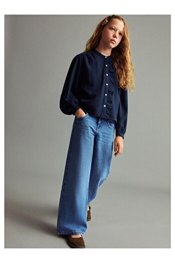 LC Waikiki Girl's Blue Color 100% Coton Wide Leg Jean