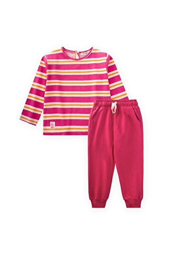 LC Waikiki Striped Long Sleeve T-Shirt 2-12 Years Old Fuchsia Orange Striped
