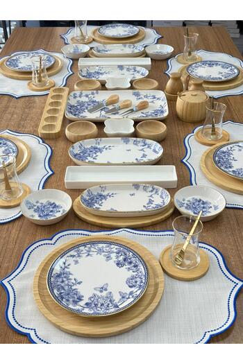 MD MİMOZA DEKOR Breakfast Set 62 Pieces for 6 People Round Bamboo&Spring Time