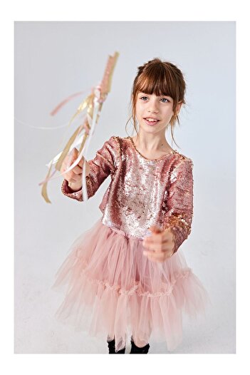 LC Waikiki Rose Sequined Tulle Skirt for Girls, Two-Piece - Milena