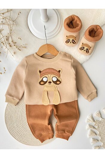Childona Baby Kids Panduflu 3-Thread Inner Layered Top and Bottom 3-Piece Winter Baby Boy Set