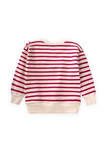 LC Waikiki Ruffle Detailed Striped Knitwear Girls Sweatshirt 1-8 Years Fuchsia