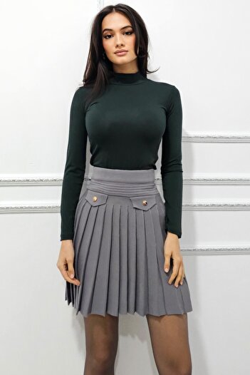FashionForYou Lady Liza women's slim turtleneck, with high collar, Dark Green, Size S/M
