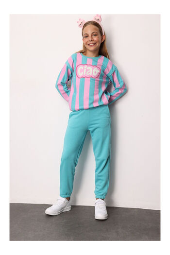 LC Waikiki Mint Ciao Printed Striped Girls' Tracksuit - Phoebe