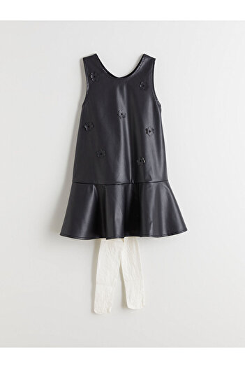 LC Waikiki U-Neck Girls' Dress and Pantyhose