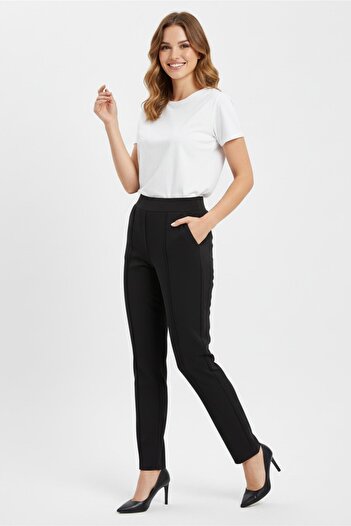 Nazal Women's Elastic Waist Seam Stitched Pocket Fabric Trousers Bgl-St04818