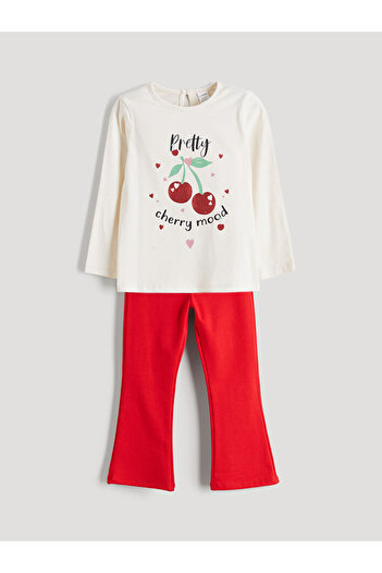 LC Waikiki Cherry Printed Girls' T-Shirt and Leggings