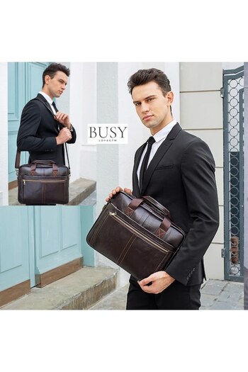 Busy Ldy & Gtm Laptop Bag, Leather, Shoulder, BUSY LDY & GTM, Premium, Briefcase, Multiple Compartments, Da