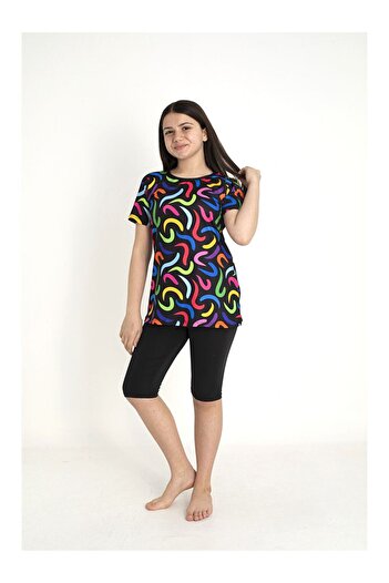 LC Waikiki Girl's Swimsuit with Short Sleeve Tights 35107
