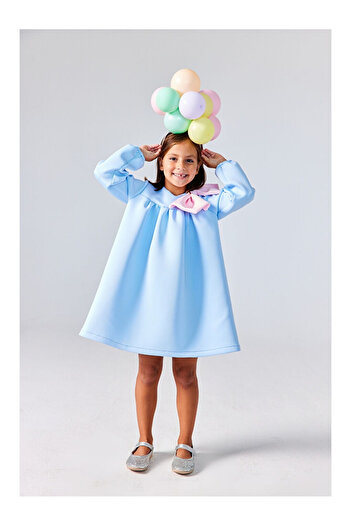 LC Waikiki Blue Shoulder Bow Detail Girls' Dress - Leah