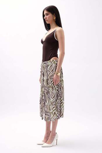 Maxi modena Patterned Green Skirt with Side Slits - 40