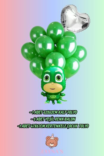 Zayna's Pijamaskeliler Themed Lizard Children's Printed Character Foil Balloon Set with Hearts