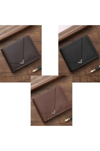 VEYA 3pcs/set Men's Faux Leather Wallet, Soft Wallet with Stylish Plaid Pattern Large Capacity with Multiple Card Slots