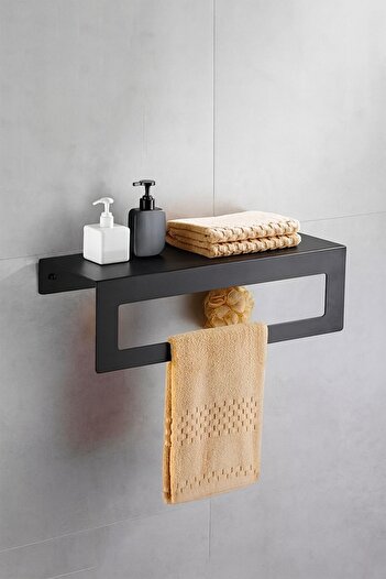 VENON SİLVER MAT Metal Raf Havlu Tutacağı Havlu Askısı Mutfak Banyo Raflı Havluluk Raflı Havluluk 30cm