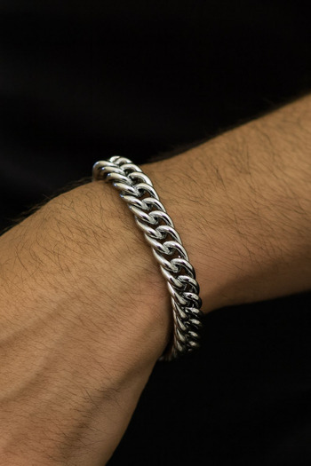 Jaida Moda Thick Silver Color Interlocking Chain Model Men's Stainless Steel Bracelet – 20 cm