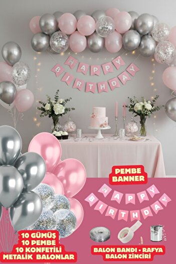 Baloncu Nene Pink Happy Birthday Lettering Birthday Set Birthday Decorations Birthday Balloons