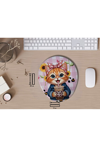 IVART Pink Cat, Heart, Sunflower Themed Bracelet Supported Oval Mouse Pad
