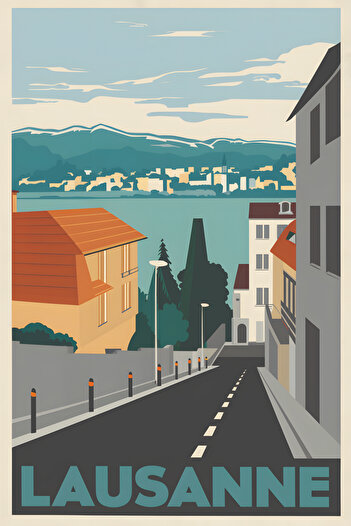Lucena Λοζάνη Ελβετία 1 Vintage Διακοσμητικός Τοιχογραφίας Ξύλινος MDF